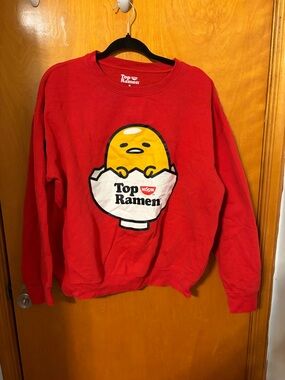Red Crewneck Sweatshirt with Gudetama Graphic
